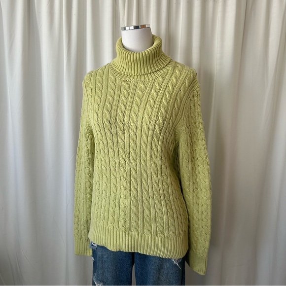 Vintage Ann Taylor Fisherman Cable Knit turtleneck sweater Green XL. - Picture 2 of 11